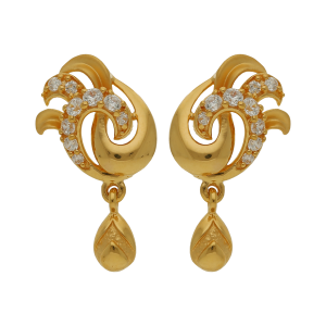 Cluster Design Gold Earring With Stones